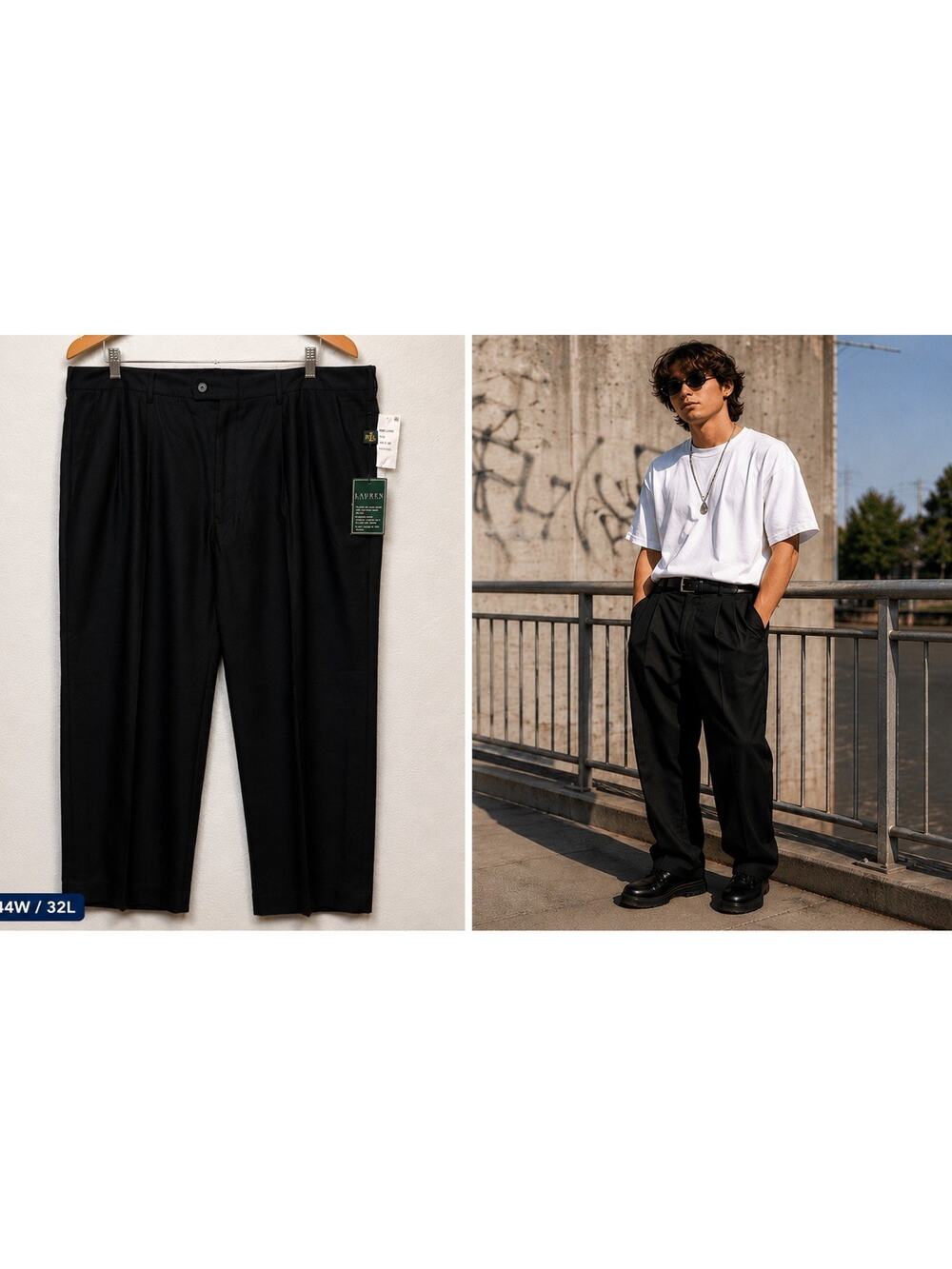 Lauren Ralph Lauren Pleated Pants Men’s 44Wx32L Black Dress Total Comfort Cuffs